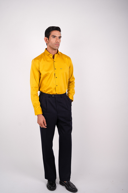 Solid Mustard Satin Stretch Shirt