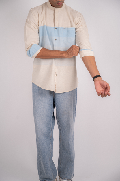 Fusion Light Blue Mandarin Collar Shirt