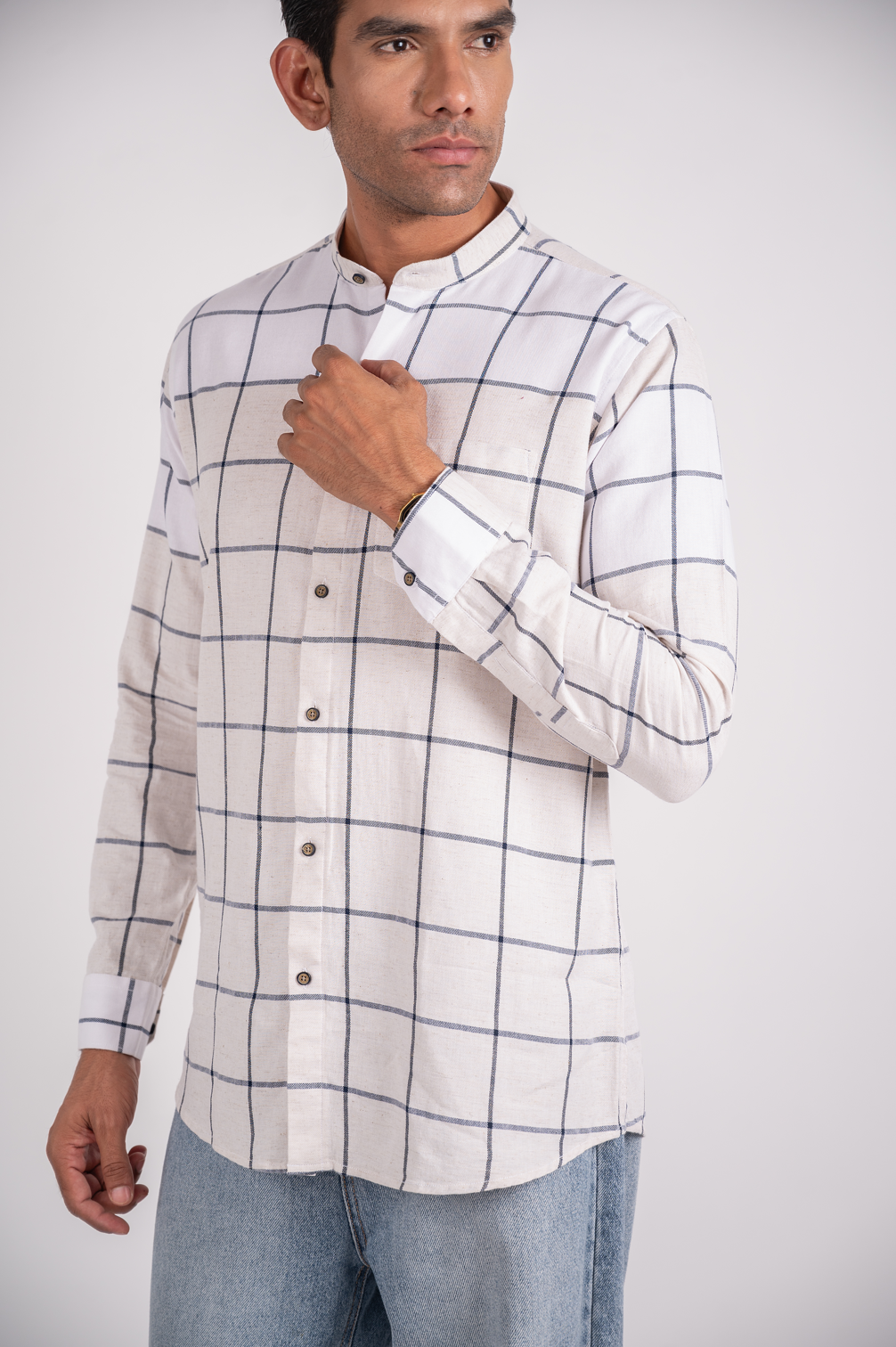 White with Grey Oxford Checks Shirt