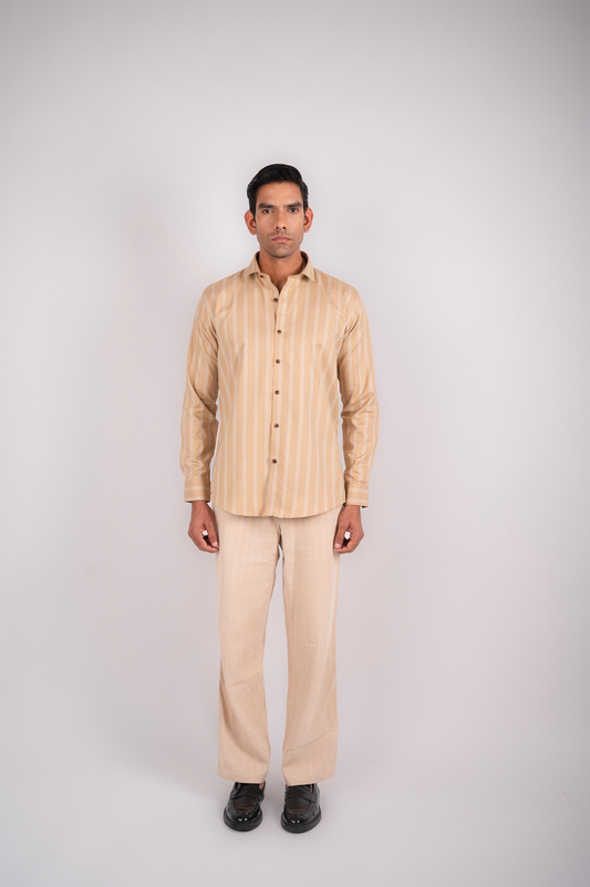 Ivory Beige Shirt with White Stripes