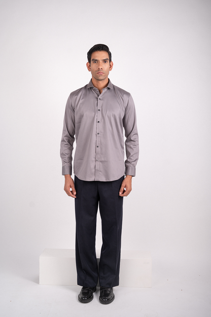 Slate Grey Satin Stretch Shirt