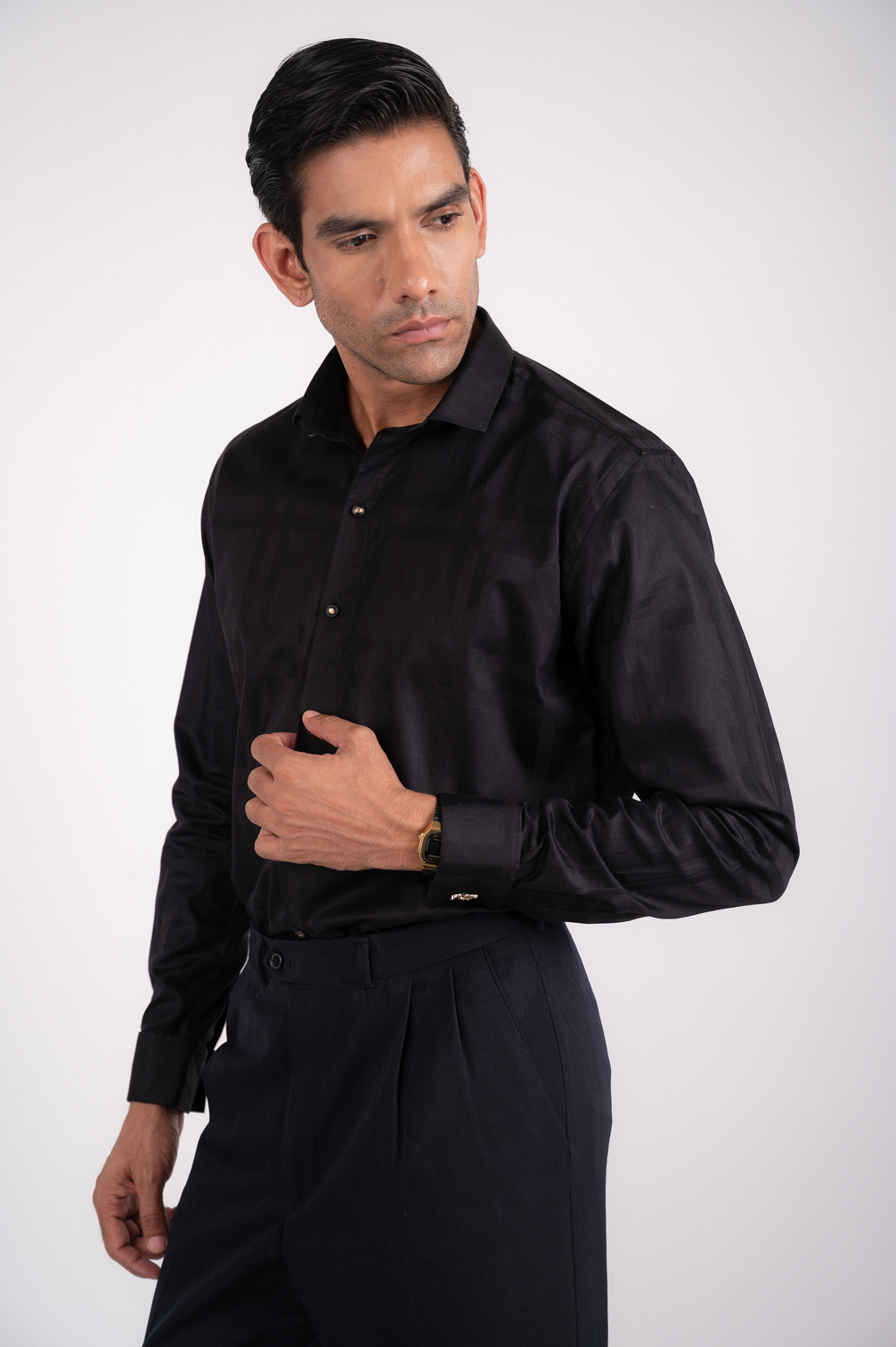 Black Solid Cufflink Shirt