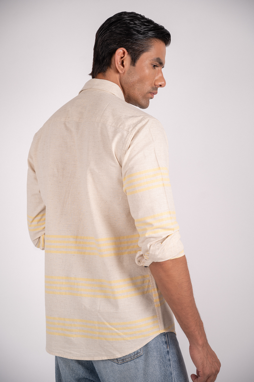 Beige Yellow Striped Shirt