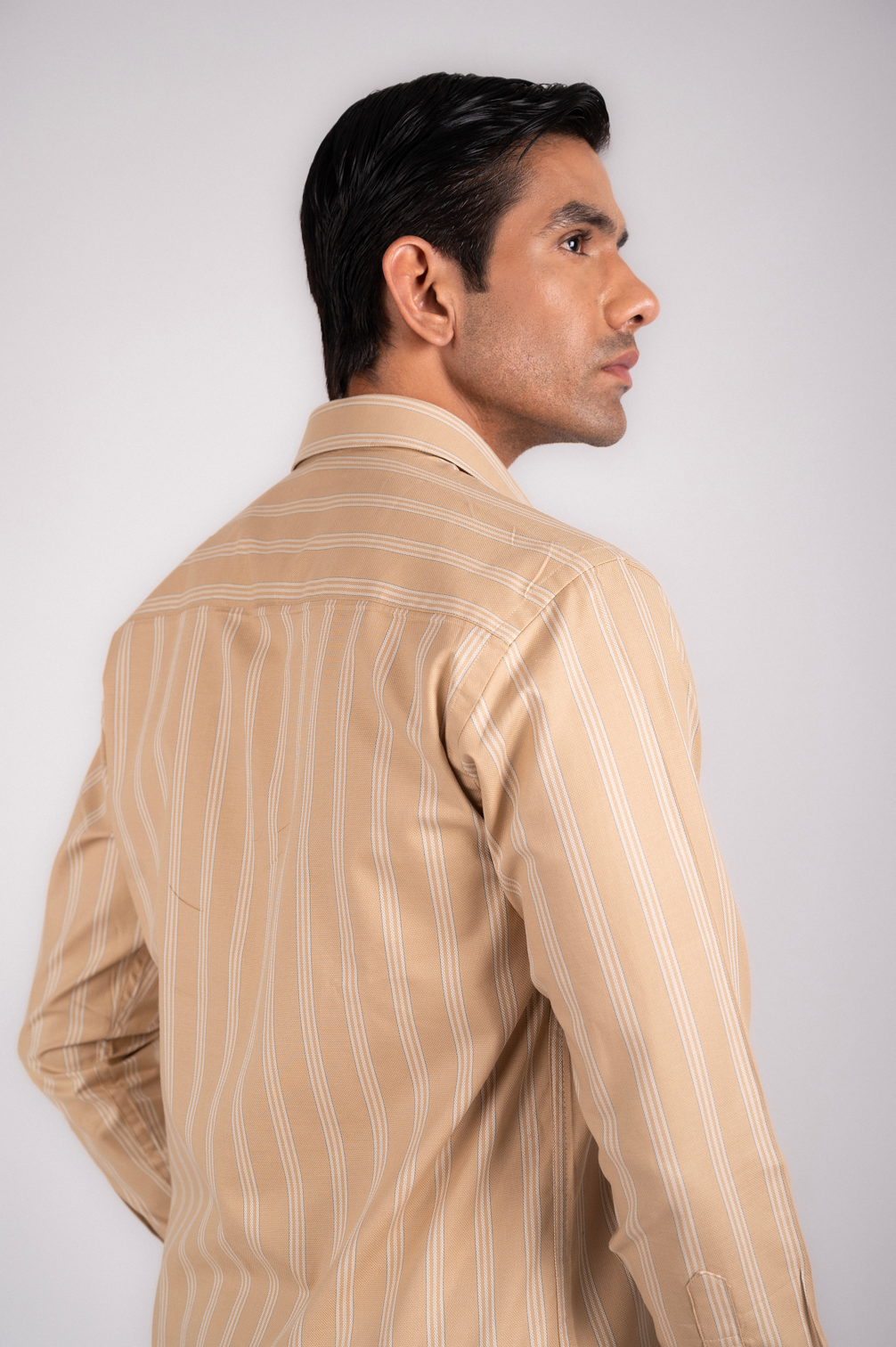 Ivory Beige Shirt with White Stripes