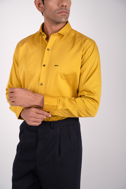 Solid Mustard Satin Stretch Shirt