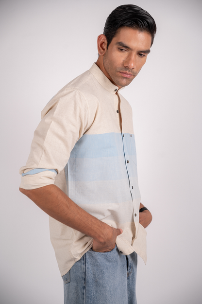 Fusion Light Blue Mandarin Collar Shirt