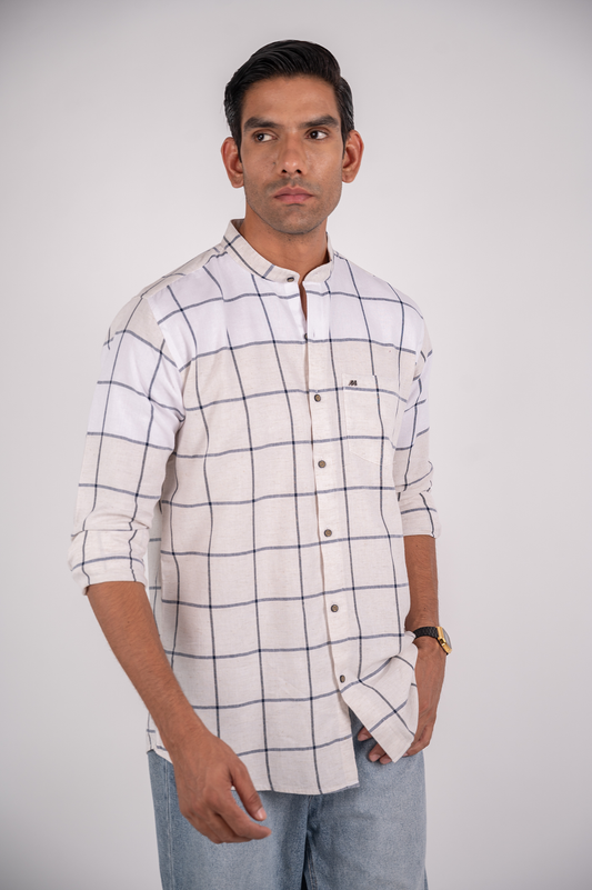 White with Grey Oxford Checks Shirt