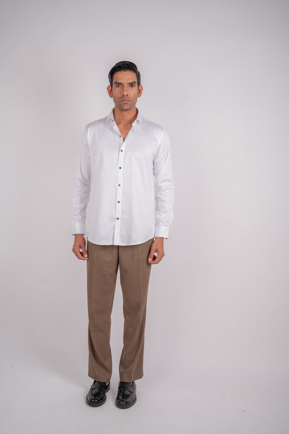 Pure White Satin Solid Shirt With Cufflinks