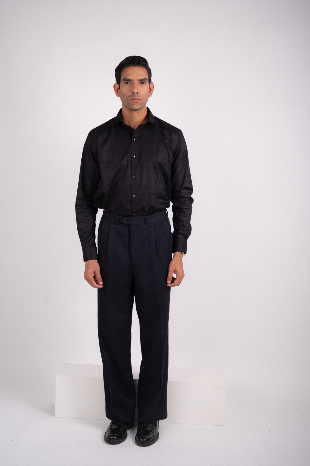 Black Solid Cufflink Shirt