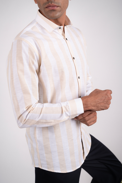 Everyday White & Beige Striped Cotton Shirt