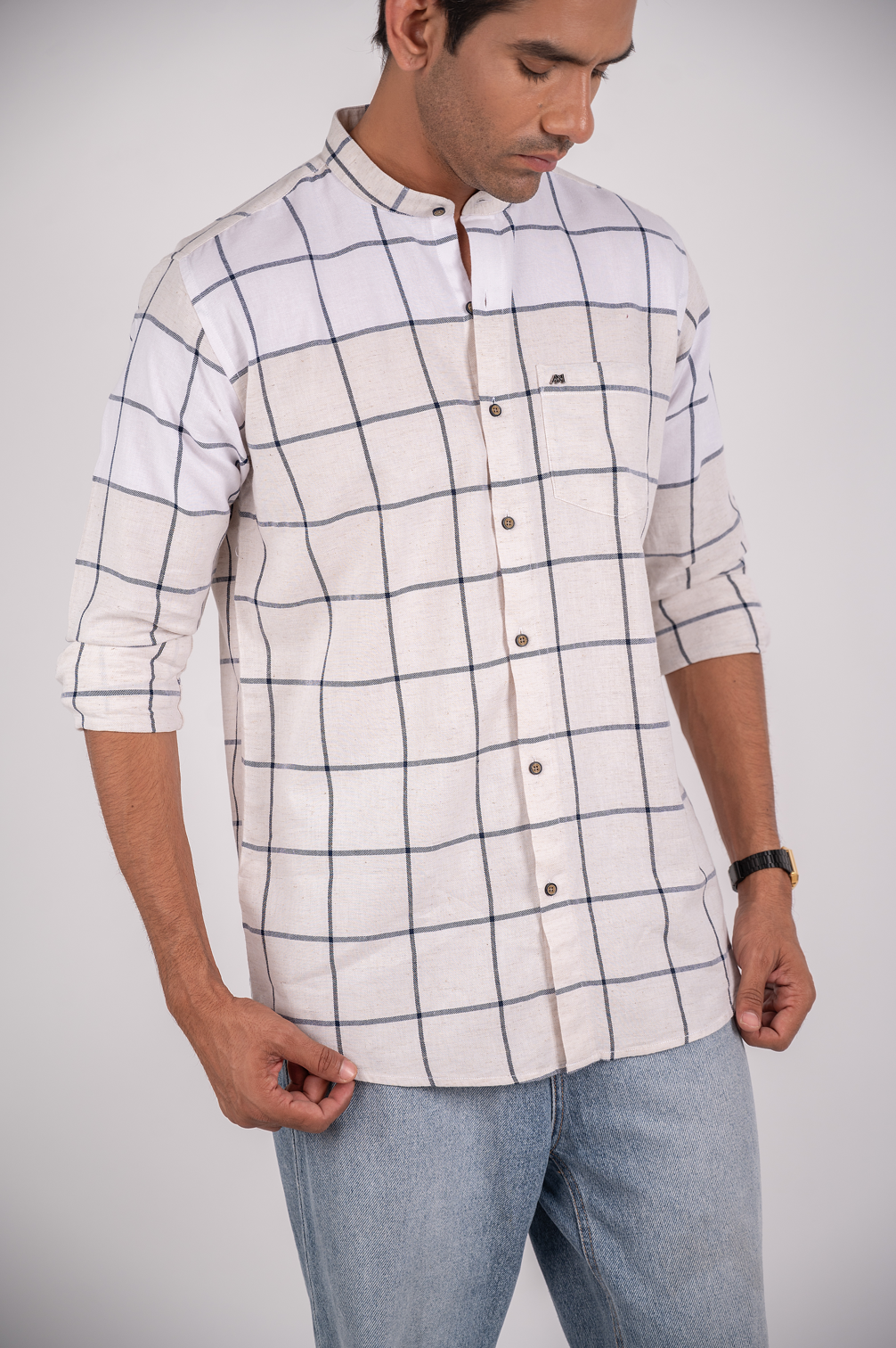 White with Grey Oxford Checks Shirt