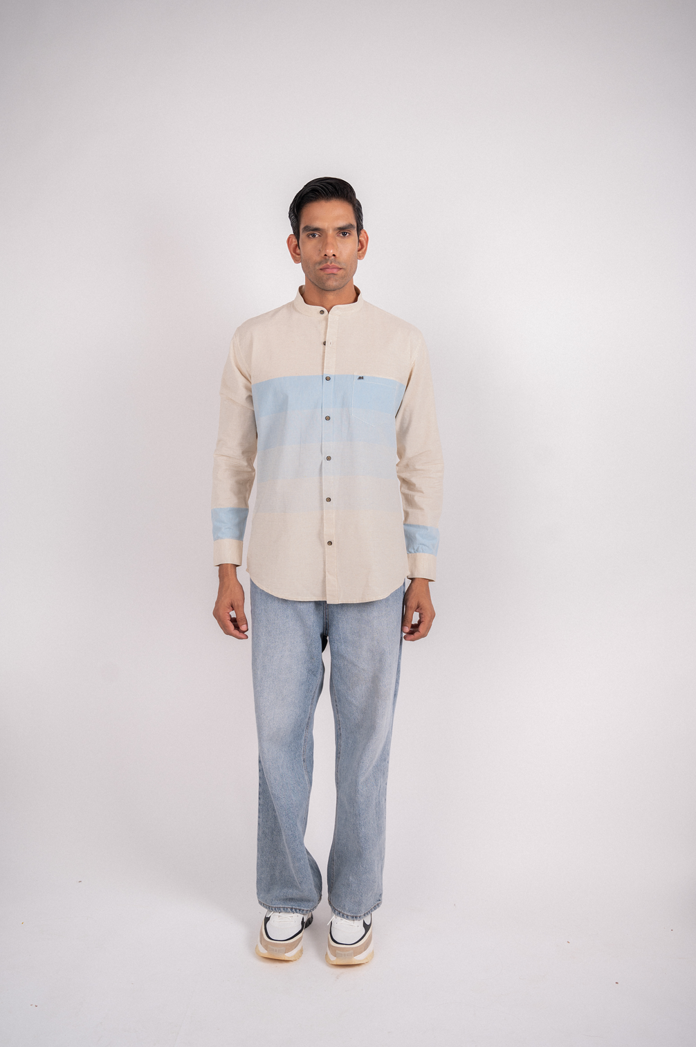 Fusion Light Blue Mandarin Collar Shirt