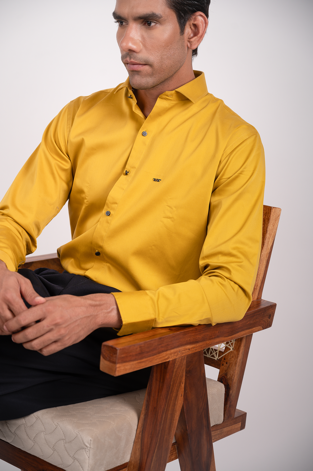 Solid Mustard Satin Stretch Shirt