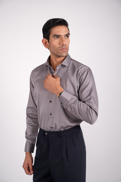 Slate Grey Satin Stretch Shirt