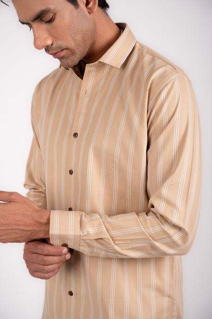 Ivory Beige Shirt with White Stripes