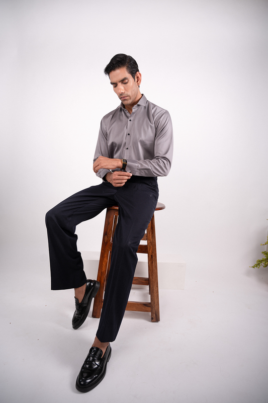 Slate Grey Satin Stretch Shirt