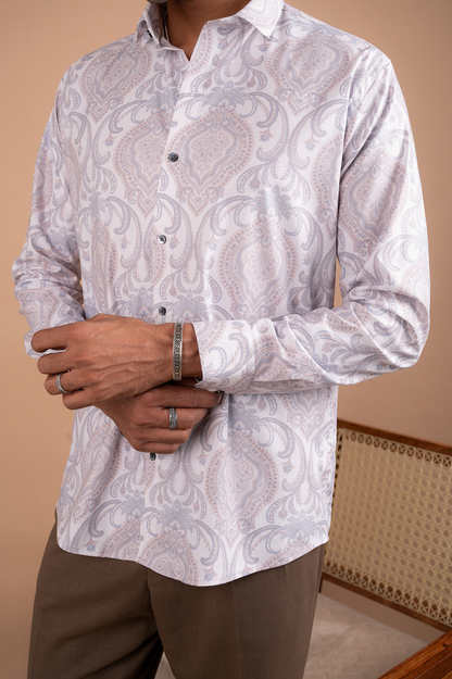 White Printed Stretch Shirt