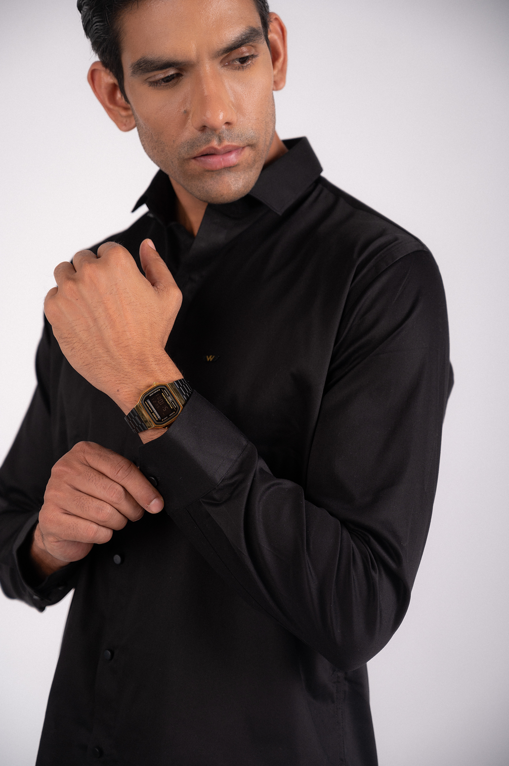 Black Solid Cufflink Shirt