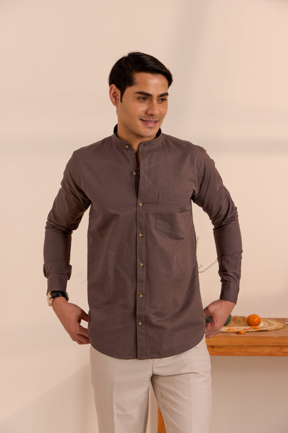 Walnut Wood Mandarin Shirt