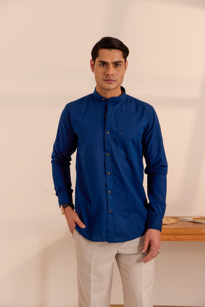 Azure Navy Blue Mandarin Shirt