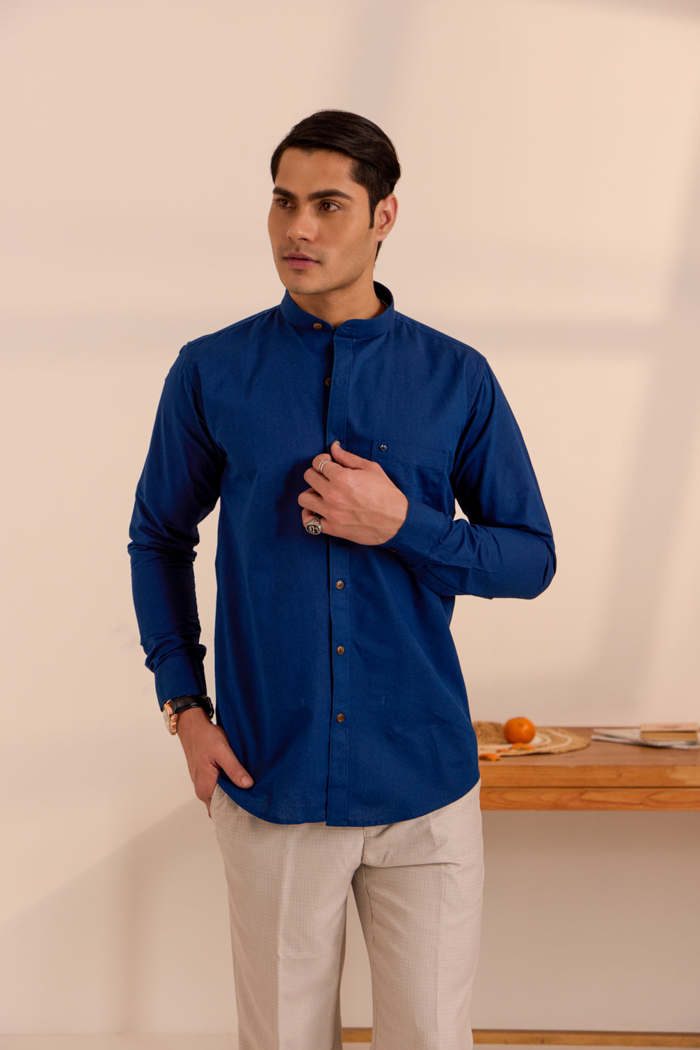 Azure Navy Blue Mandarin Shirt