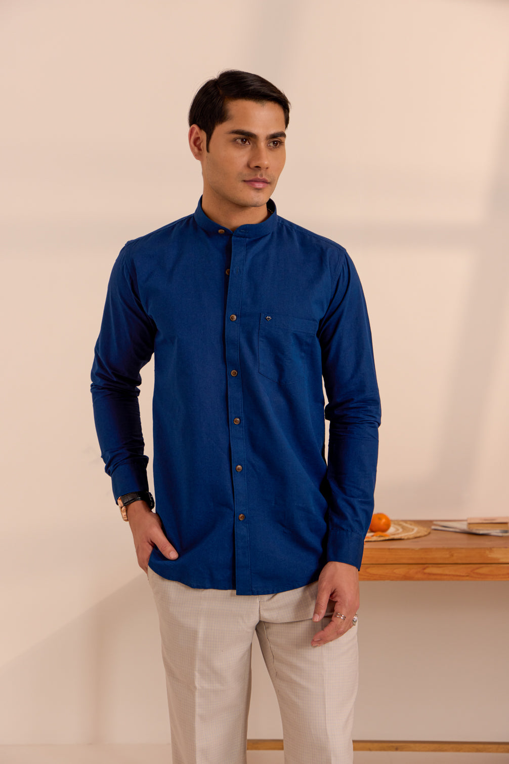 Azure Navy Blue Mandarin Shirt