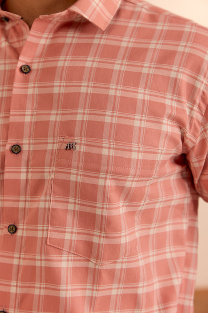 Peach Checkered Cotton Shirt