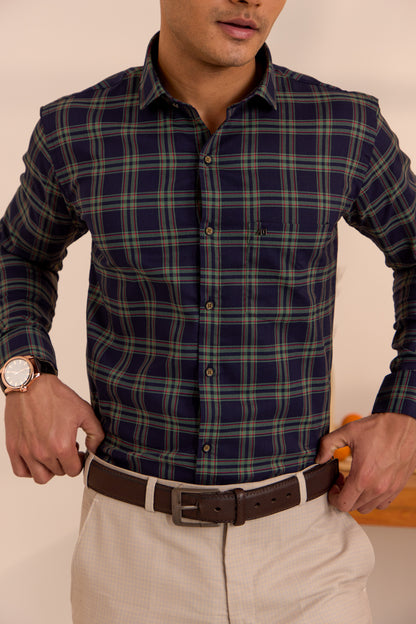 Midnight Navy Checkered Cotton Shirt