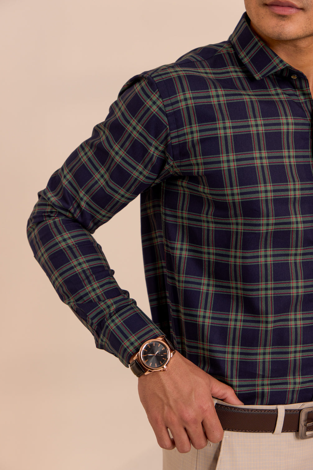 Midnight Navy Checkered Cotton Shirt