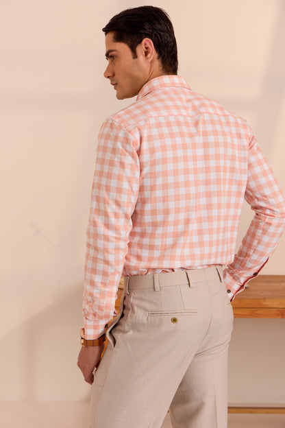 Sunset Salmon Checkered Delight Shirt