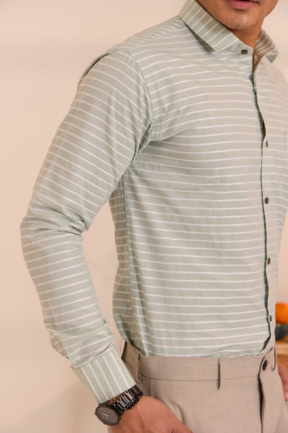 Pistachio Shirt with White Stripes