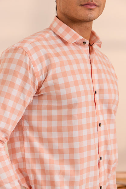 Sunset Salmon Checkered Delight Shirt