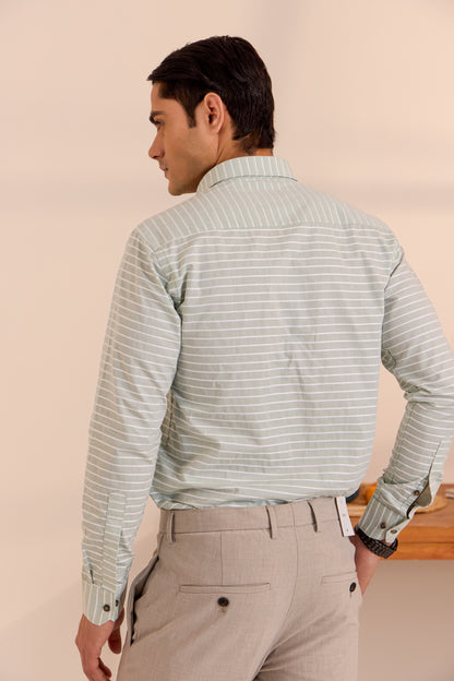 Pistachio Shirt with White Stripes