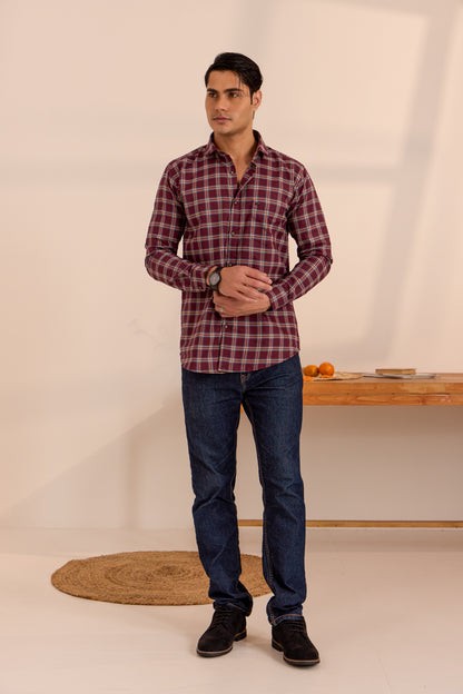 Maroon Melange Checkered Comfort Shirt