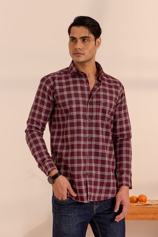 Maroon Melange Checkered Comfort Shirt