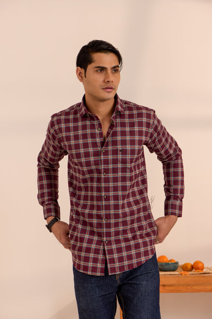 Maroon Melange Checkered Comfort Shirt