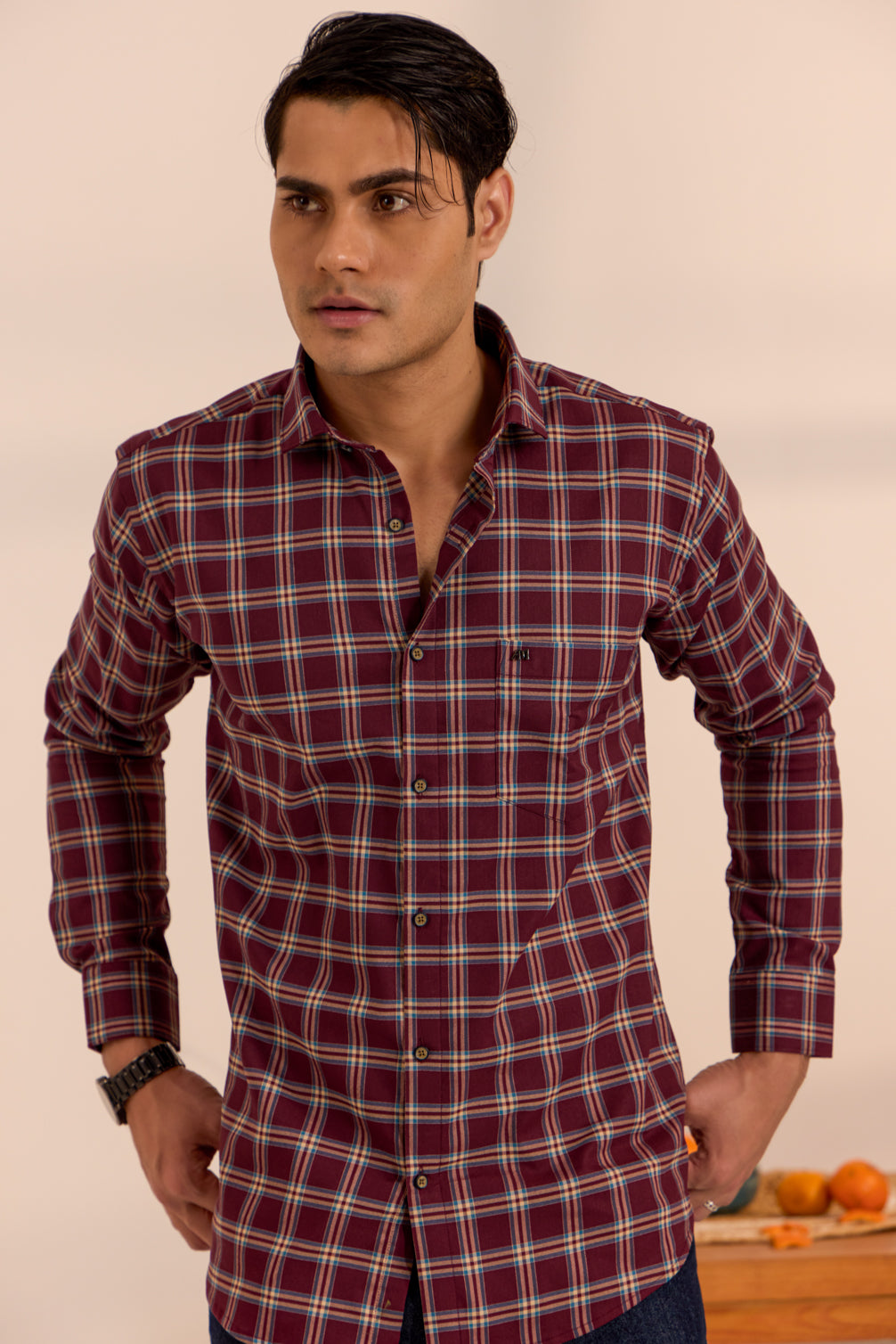 Maroon Melange Checkered Comfort Shirt