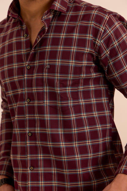 Maroon Melange Checkered Comfort Shirt