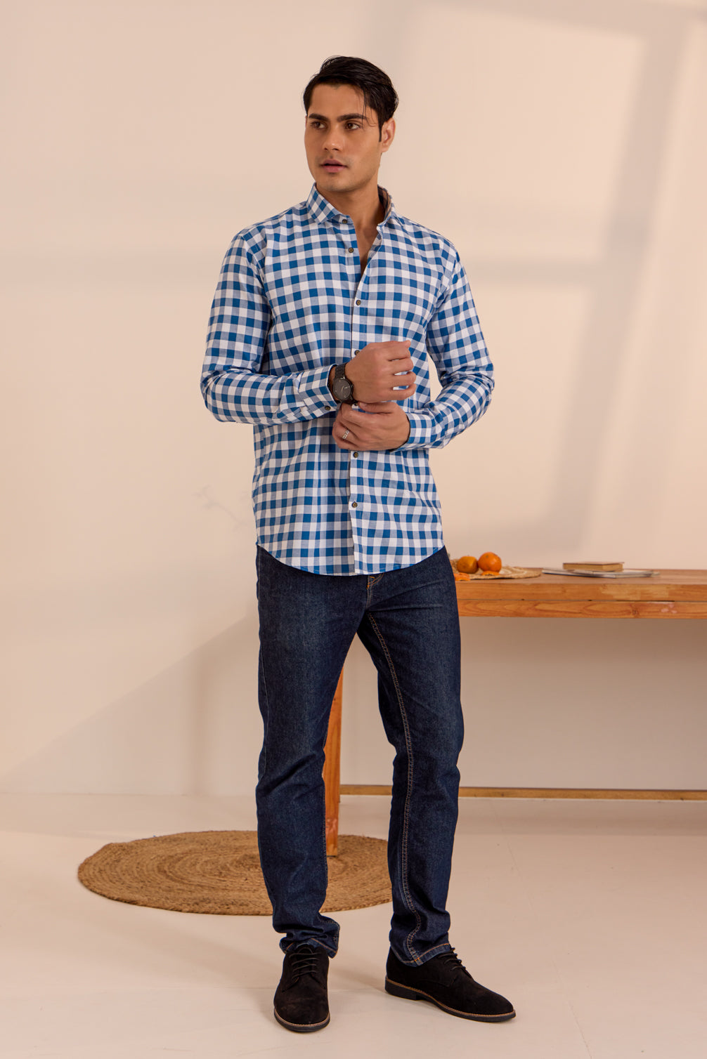 Cerulean Blue Checkered Comfort Shirt