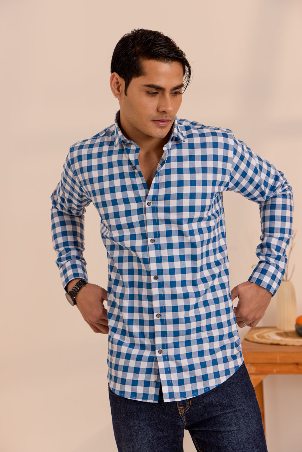 Cerulean Blue Checkered Comfort Shirt