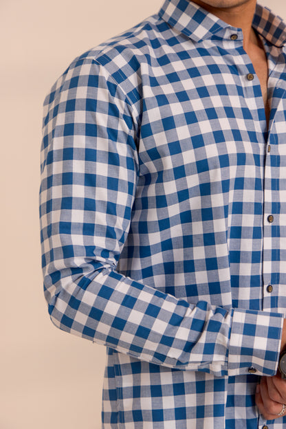 Cerulean Blue Checkered Comfort Shirt