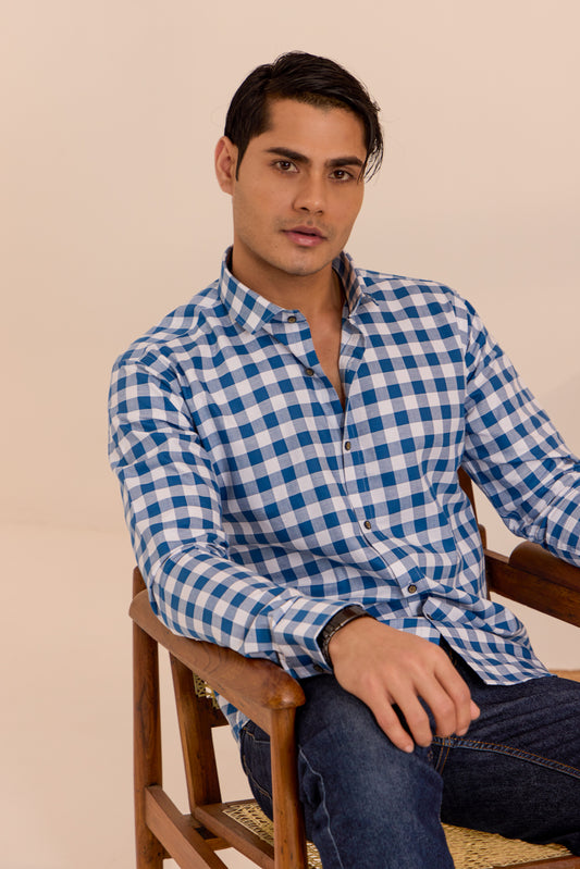 Cerulean Blue Checkered Comfort Shirt