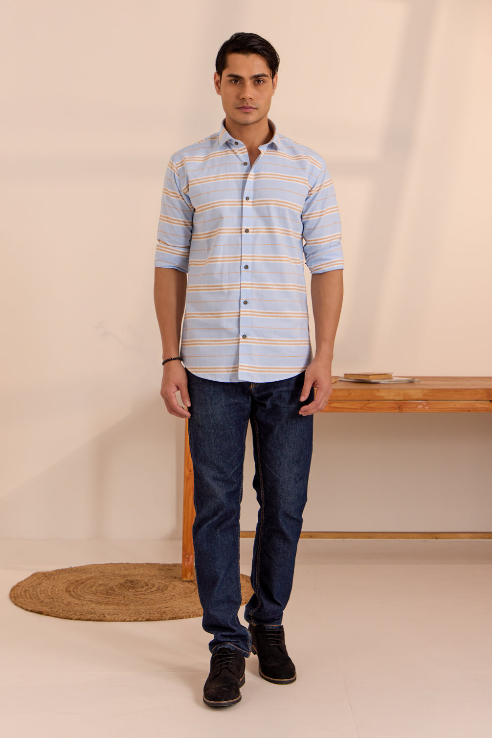 Horizon Blue Casual Striped Shirt