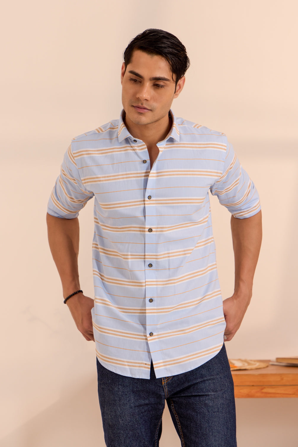 Horizon Blue Casual Striped Shirt