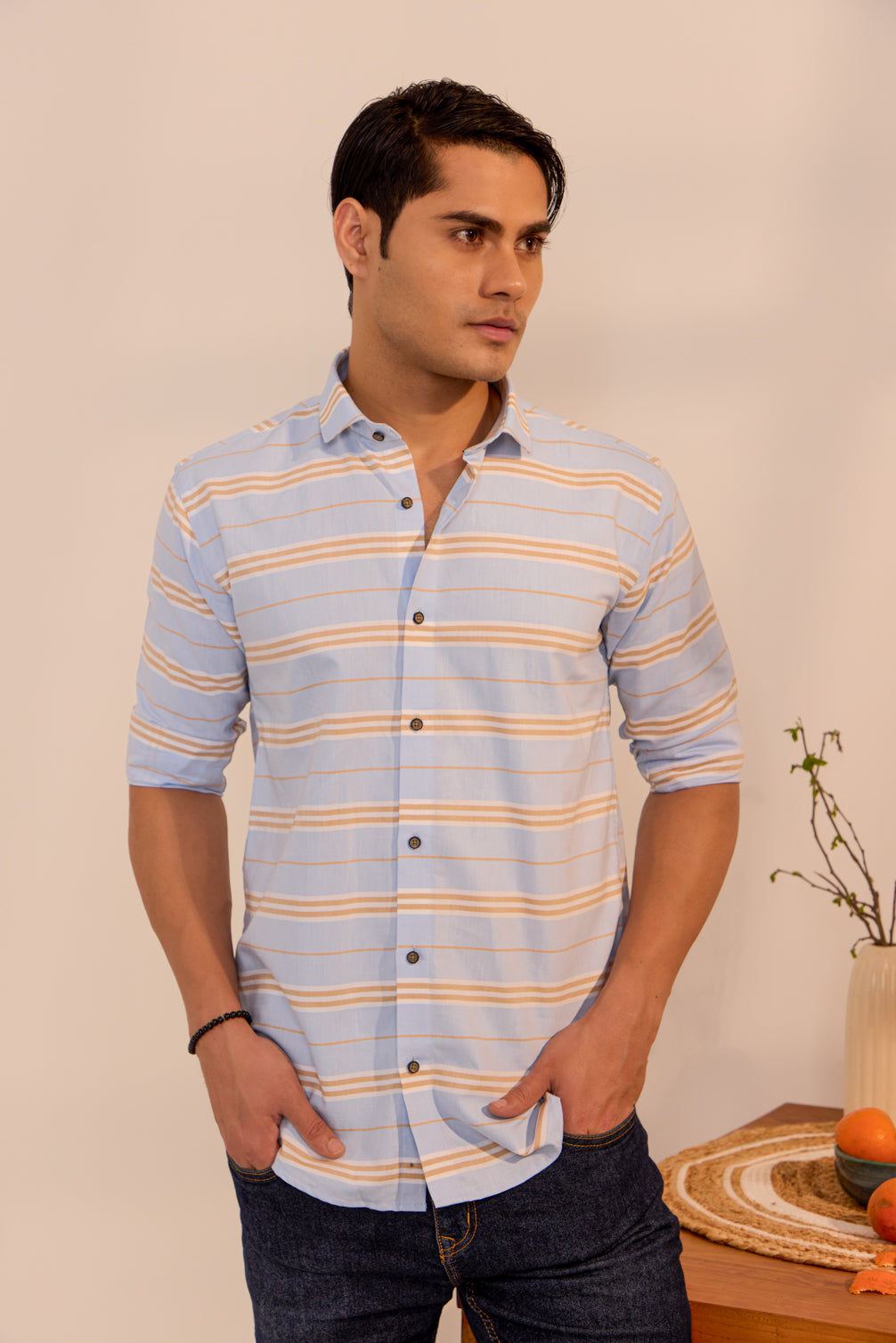 Horizon Blue Casual Striped Shirt